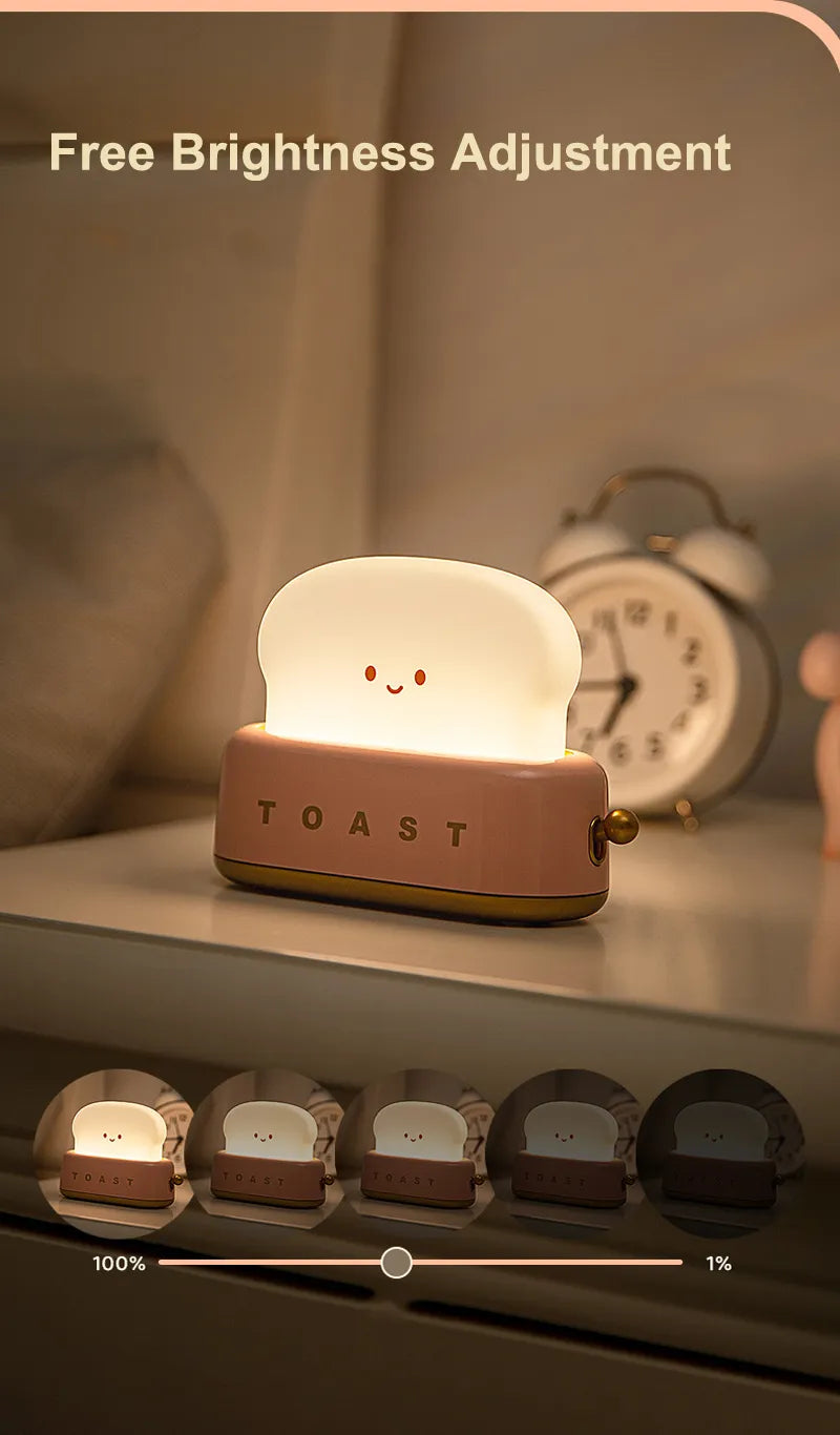 Creative LED Bread Night Light – USB Rechargeable Toast Lamp